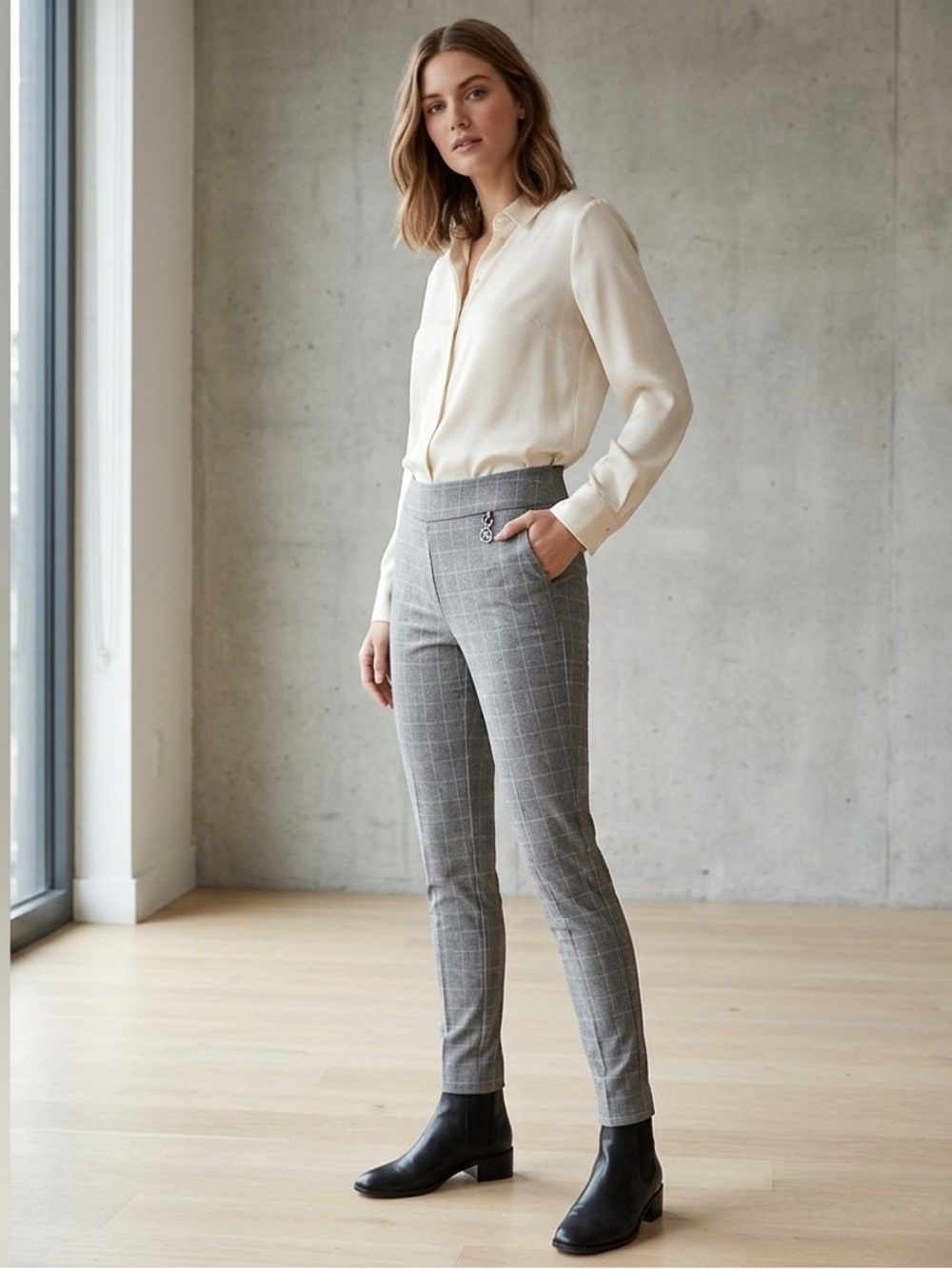 Tommy Hilfiger Slim Grey Windowpane Skinny Pants Elegant Office Staple Size 2
